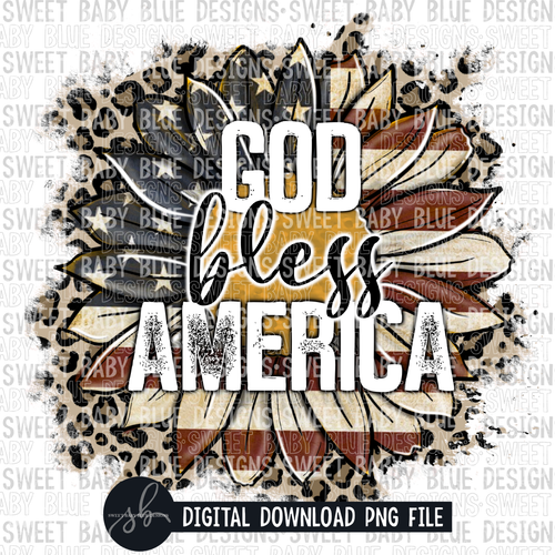 God bless America- Leopard- Sunflower- 4th of July- Summer- 2022- PNG file- Digital Download