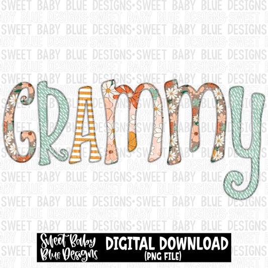 Grammy- Floral - Stitch font-  2023 - PNG file- Digital Download