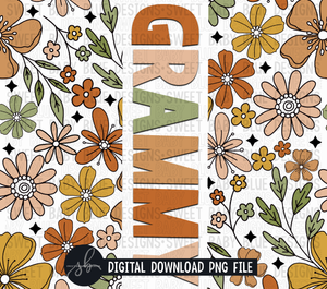 Grammy- Retro floral- 20 oz. skinny tumbler- 2022 -PNG file- Digital Download
