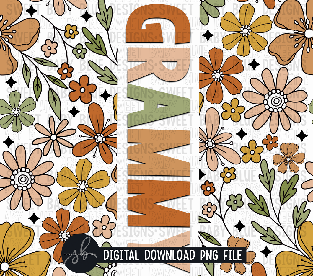 Grammy- Retro floral- 20 oz. skinny tumbler- 2022 -PNG file- Digital Download