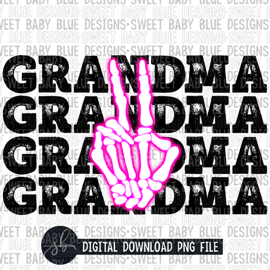 Grandma- Skeleton peace- Neon pink- 2022 - PNG file- Digital Download