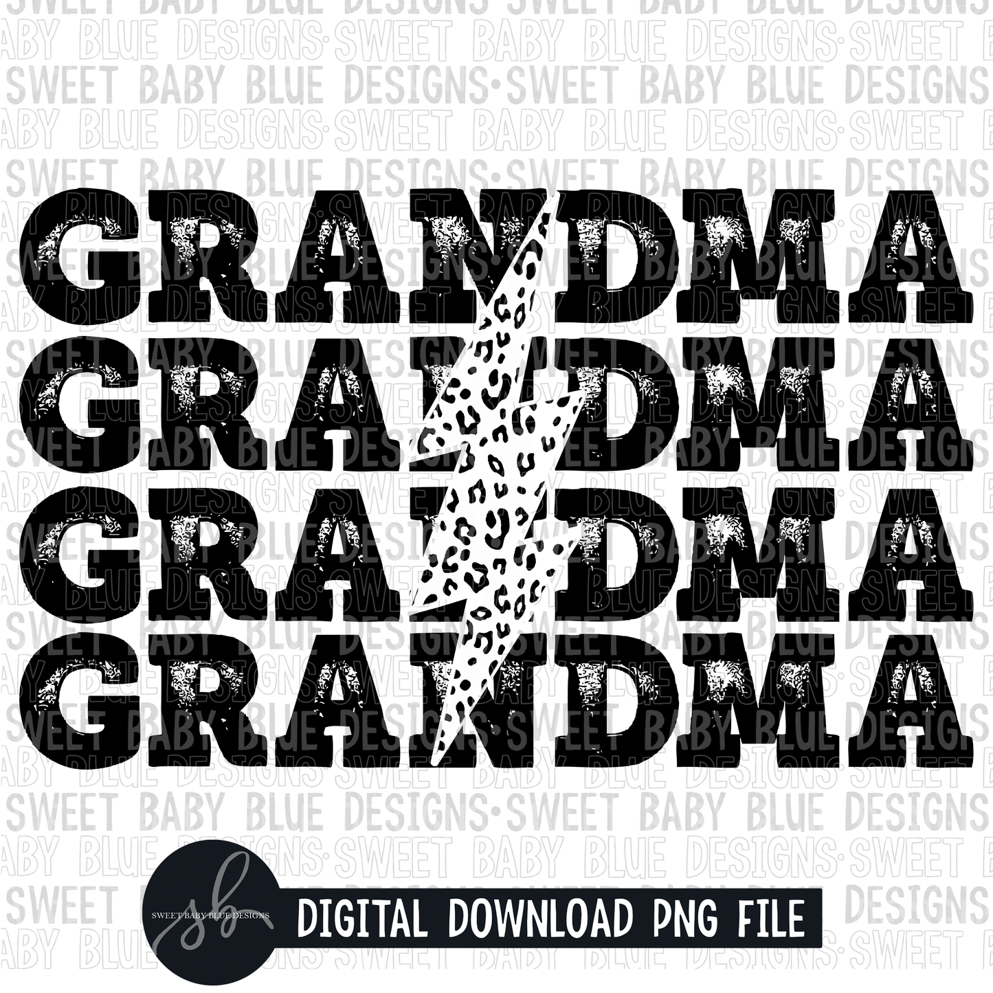 Grandma- Stacked- Black leopard bolt- 2022- PNG file- Digital Download