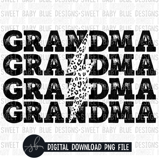 Grandma- Stacked- Black leopard bolt- 2022- PNG file- Digital Download