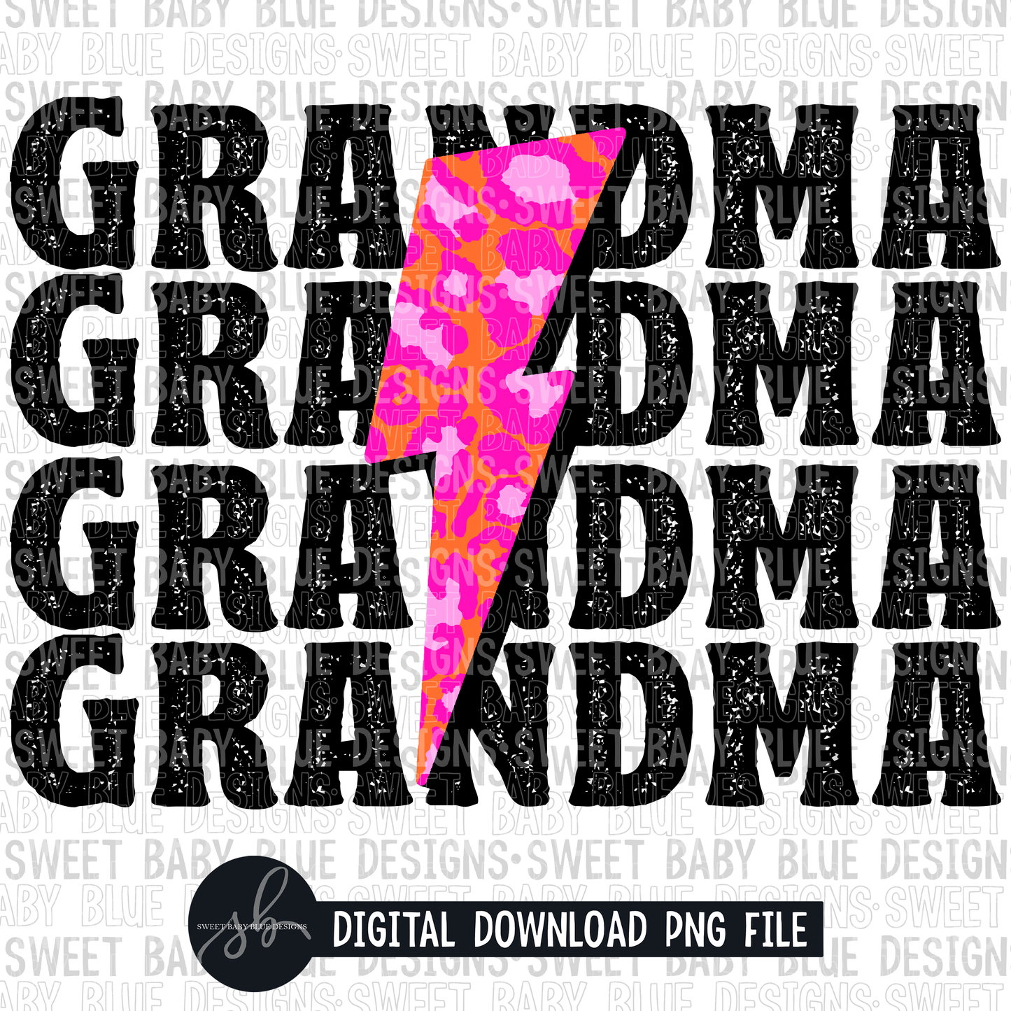 Grandma- Stacked- Pink leopard bolt- 2022- PNG file- Digital Download