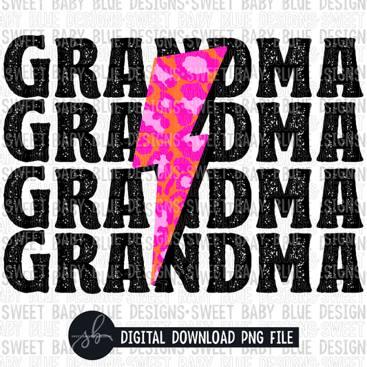 Grandma- Stacked- Pink leopard bolt- 2022- PNG file- Digital Download