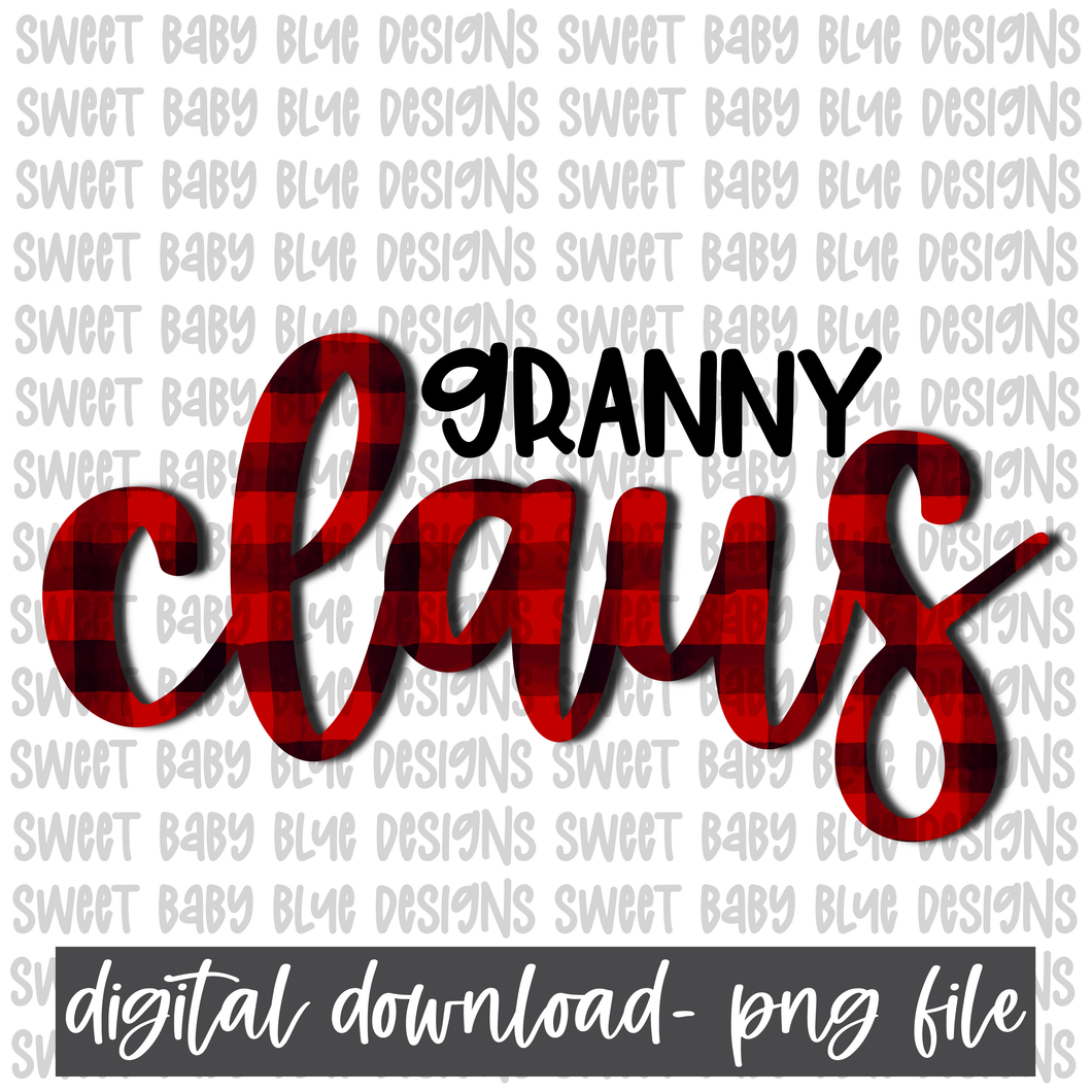 Granny Claus- Plaid- Christmas- PNG file- Digital Download