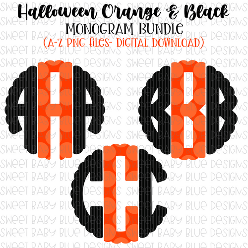 Halloween Monogram bundle- Orange & Black- PNG file- Digital Download