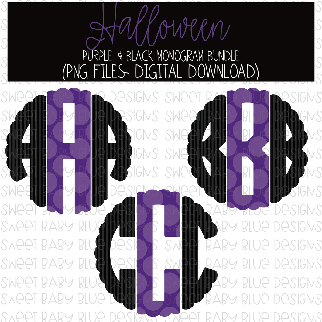 Halloween Monogram bundle- Purple & Black- PNG file- Digital Download