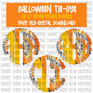 Halloween Tie-Dye monogram bundle- PNG file- Digital Download