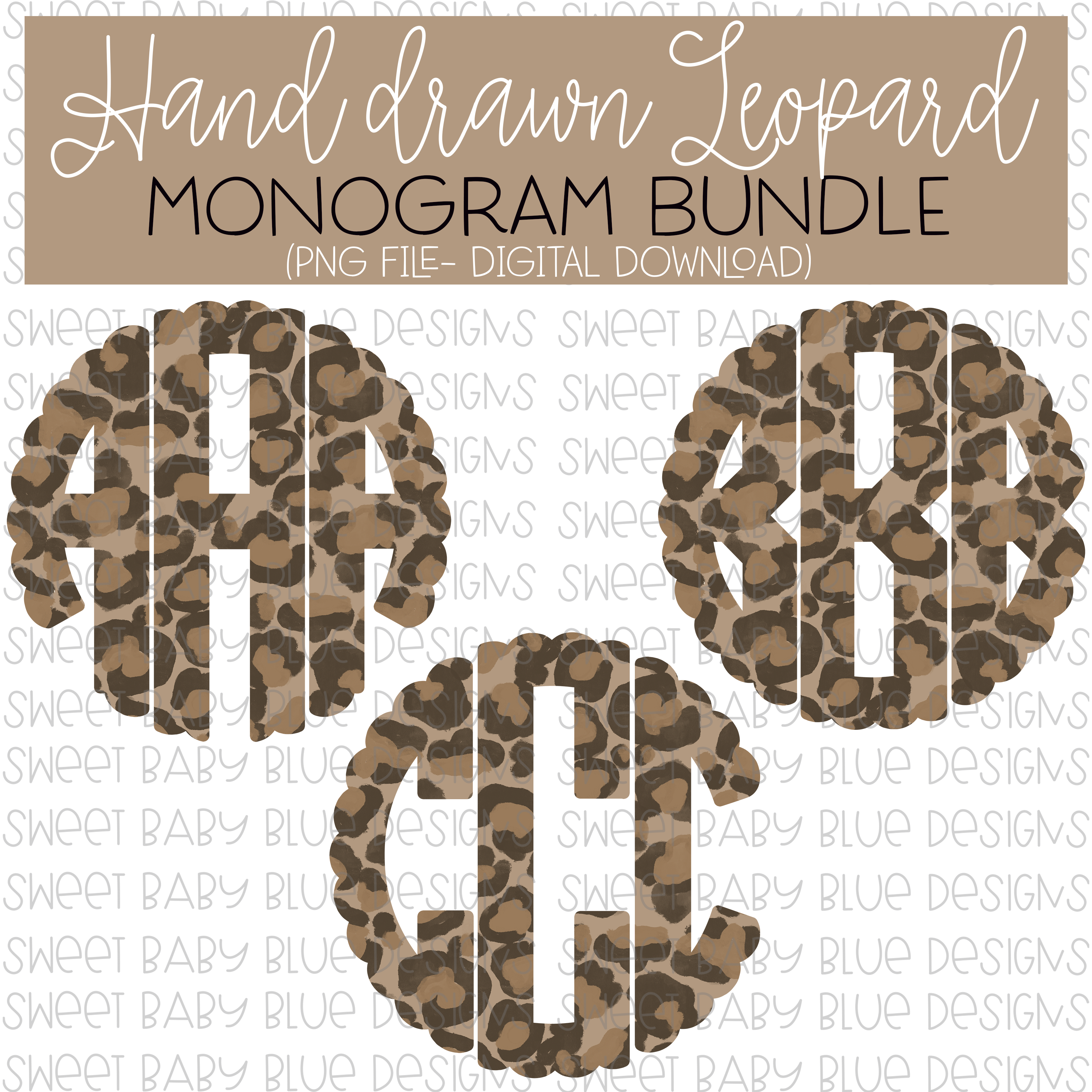 Hand drawn Leopard Monogram Bundle- PNG file- Digital Download – Sweet ...