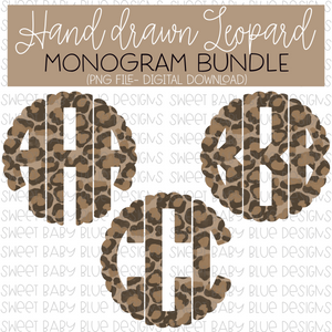 Hand drawn Leopard Monogram Bundle- PNG file- Digital Download