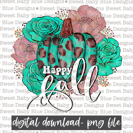 Happy Fall- Leopard pumpkin- Fall- Floral-  2021- PNG file- Digital Download