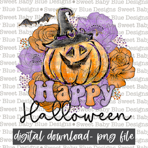 Happy Halloween- Pumpkin- Floral -  2021- PNG file- Digital Download