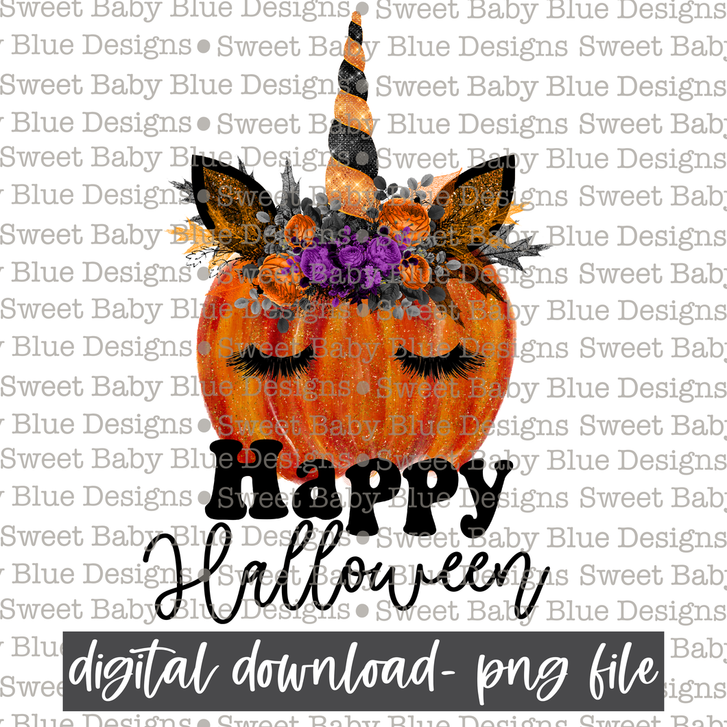 Happy Halloween- Unicorn pumpkin - 2021- PNG file- Digital Download