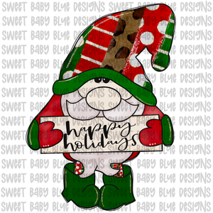 Happy Holidays- Gnome- Christmas- PNG file- Digital Download
