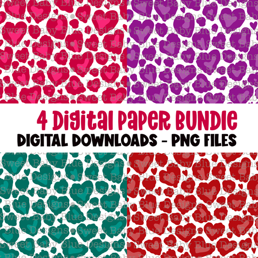 Heart leopard digital paper- 4 digital papers - PNG file- Digital Download