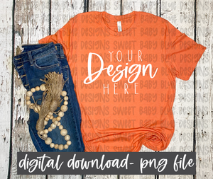 3001 CVC Bella Canvas Heather Orange mockup- PNG file- Digital Download