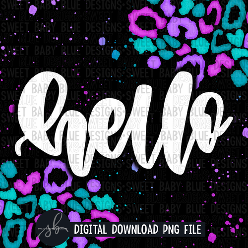 Hello- Colorful leopard Black- Interactive post- 2022- PNG file- Digital Download