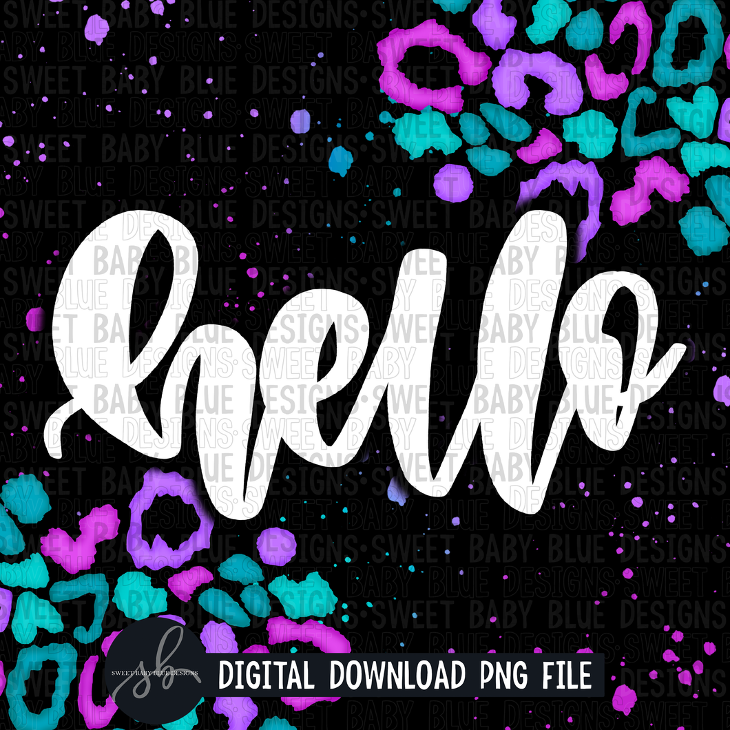 Hello- Colorful leopard Black- Interactive post- 2022- PNG file- Digital Download