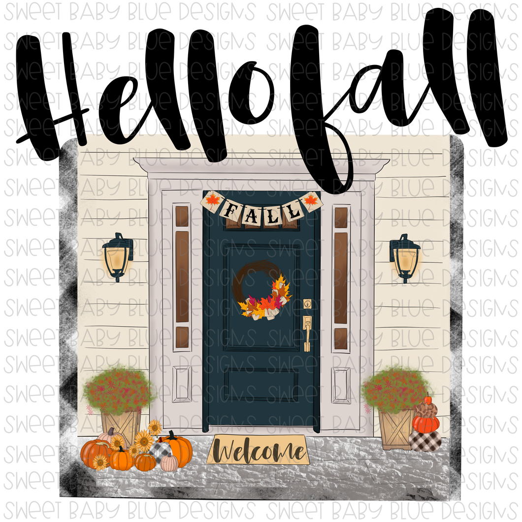 Hello Fall- Front Door- Fall- PNG file- Digital Download