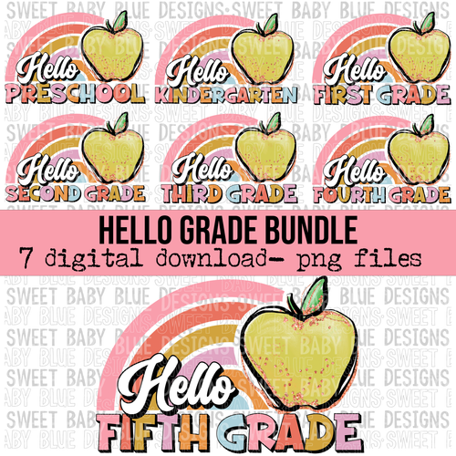 Hello grade bundle- School- Rainbow apple- 2022- PNG file- Digital Download