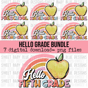 Hello grade bundle- School- Rainbow apple- 2022- PNG file- Digital Download
