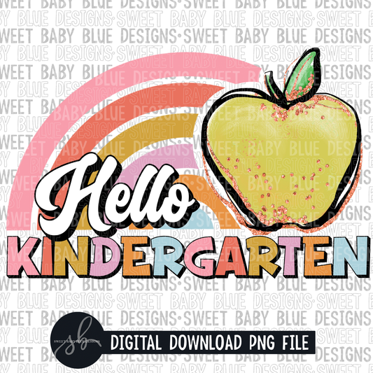 Hello kindergarten- Rainbow apple- 2022- PNG file- Digital Download