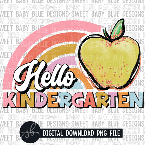 Hello kindergarten- Rainbow apple- 2022- PNG file- Digital Download