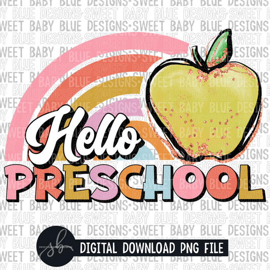 Hello preschool- Rainbow apple- 2022- PNG file- Digital Download