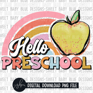 Hello preschool- Rainbow apple- 2022- PNG file- Digital Download