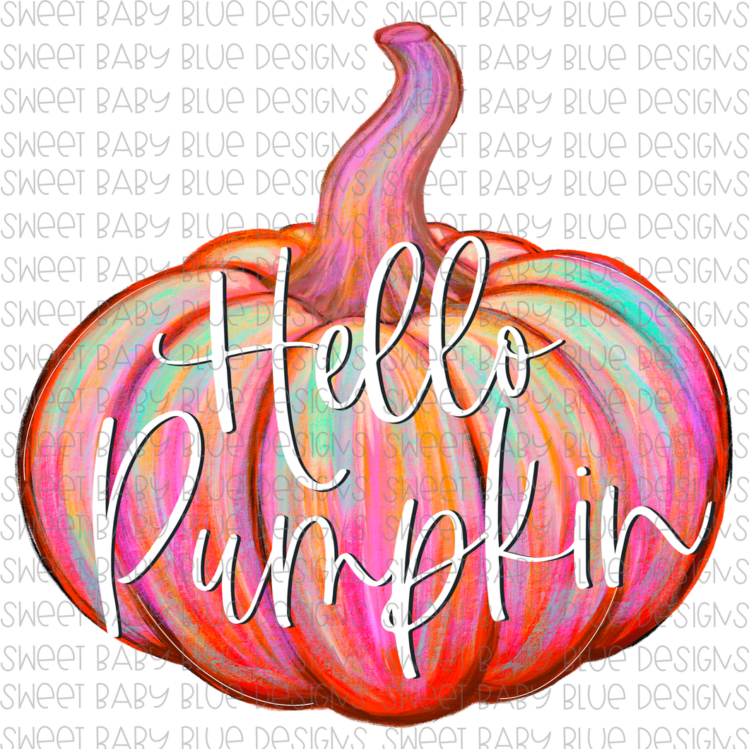 Hello Pumpkin- Watercolor- Fall- PNG file- Digital Download