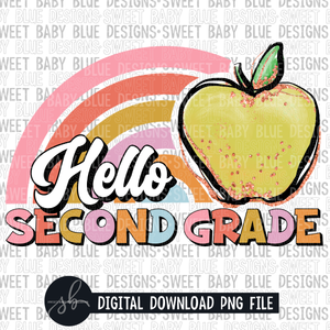 Hello second grade- Rainbow apple- 2022- PNG file- Digital Download