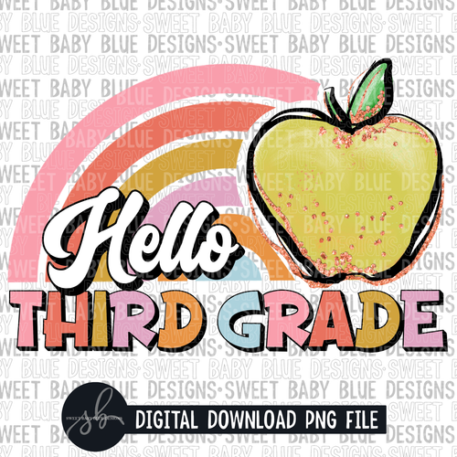 Hello third grade- Rainbow apple- 2022- PNG file- Digital Download