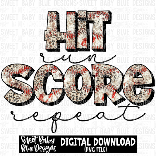 Hit run score repeat- Baseball- 2023 - PNG file- Digital Download
