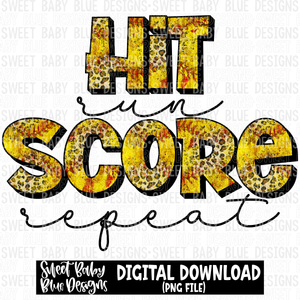 Hit run score repeat- Softball- 2023 - PNG file- Digital Download