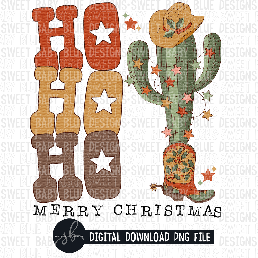 HO HO HO Merry Christmas- Western- Christmas- 2022 - PNG file- Digital Download