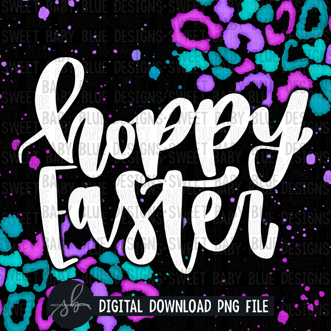 Hoppy Easter- Colorful leopard Black- Interactive post- 2022- PNG file- Digital Download
