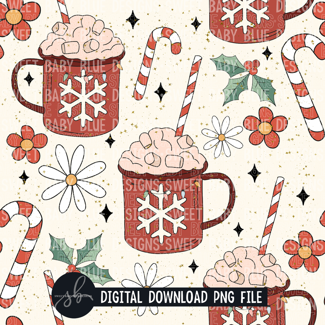 Hot cocoa Christmas- SEAMLESS digital paper- Digital paper - 2022 -PNG file- Digital Download