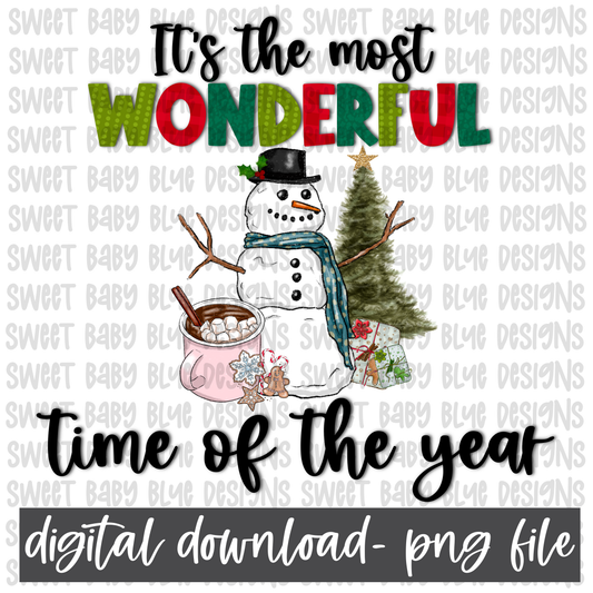It's the most wonderful time of the year- Snowman- PNG file- Digital Download