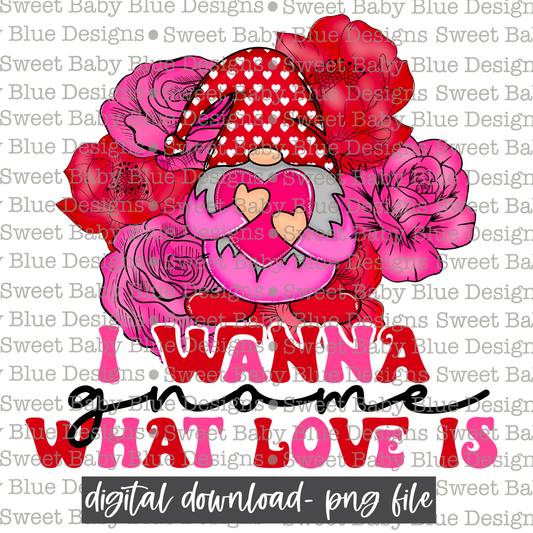 I wanna gnome what love is- Gnome - 2021- Valentines day- PNG file- Digital Download