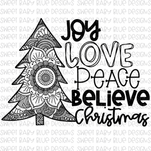 Joy love peace believe Christmas- Christmas- PNG file- Digital Download