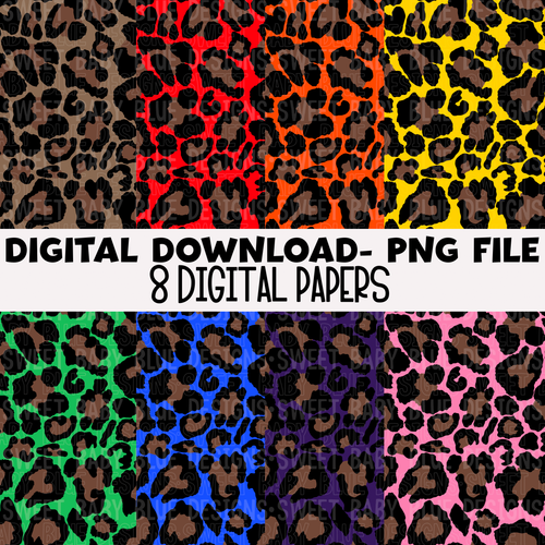 Leopard digital paper pack- Colors- Digital paper - 2022 -PNG file- Digital Download