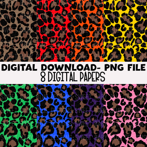 Leopard digital paper pack- Colors- Digital paper - 2022 -PNG file- Digital Download