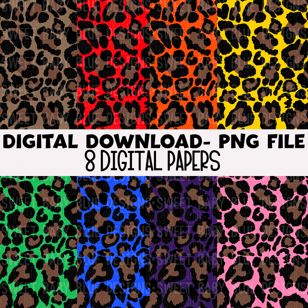Leopard digital paper pack- Colors- Digital paper - 2022 -PNG file- Digital Download