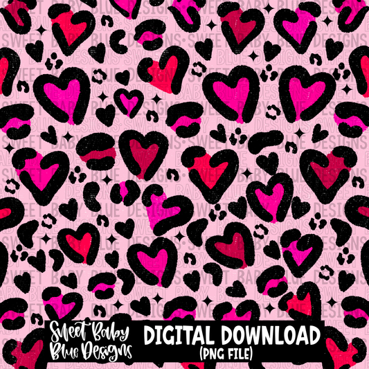 Leopard heart Pink- Digital paper- 2023 - PNG file- Digital Download