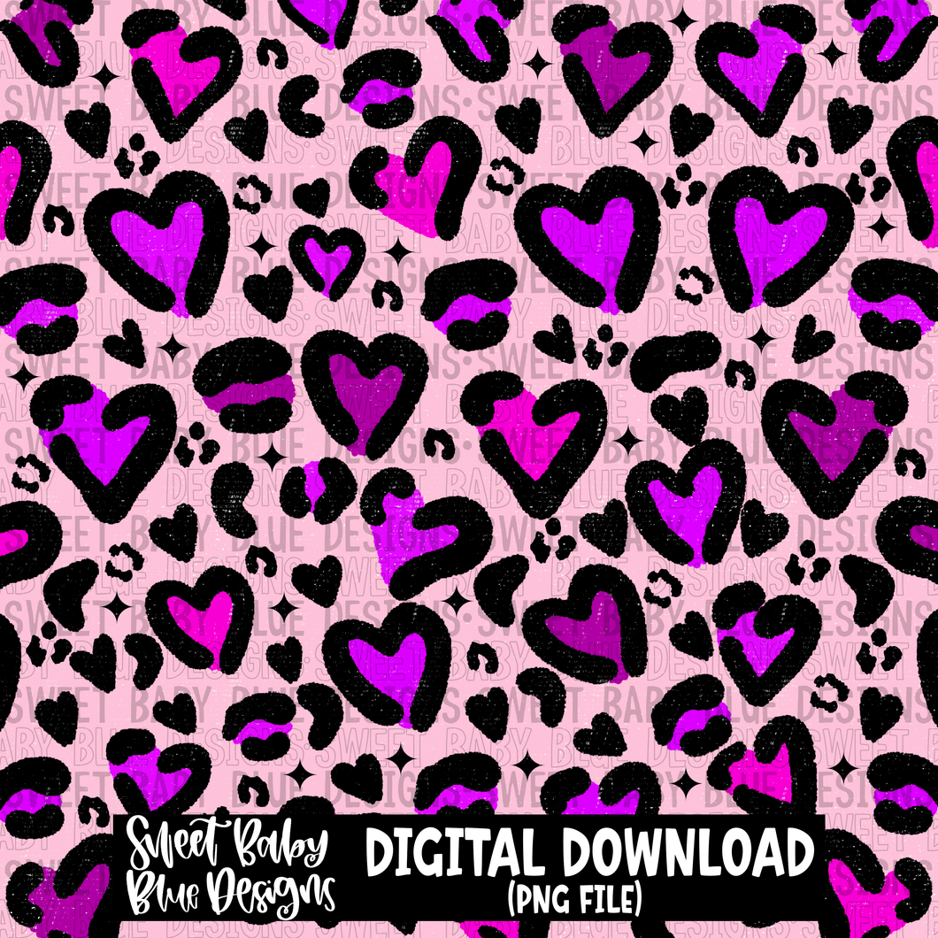 Leopard heart Purple- Digital paper- 2023 - PNG file- Digital Download
