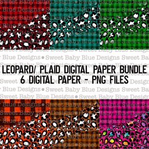 Leopard/ Plaid digital paper bundle- Digital paper - PNG file- Digital Download