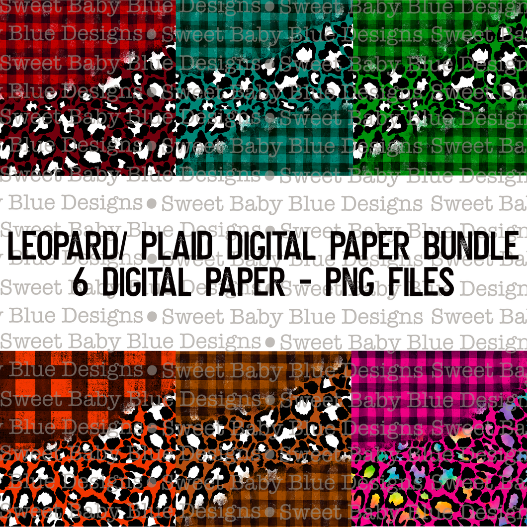Leopard/ Plaid digital paper bundle- Digital paper - PNG file- Digital Download