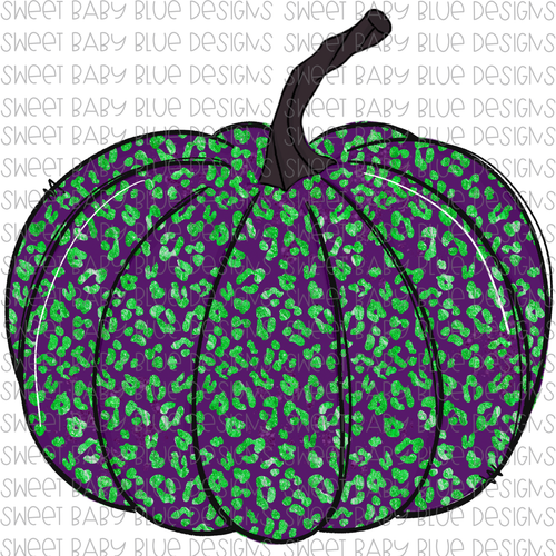 Leopard Pumpkin- Purple/Green- Halloween -PNG file- Digital Download