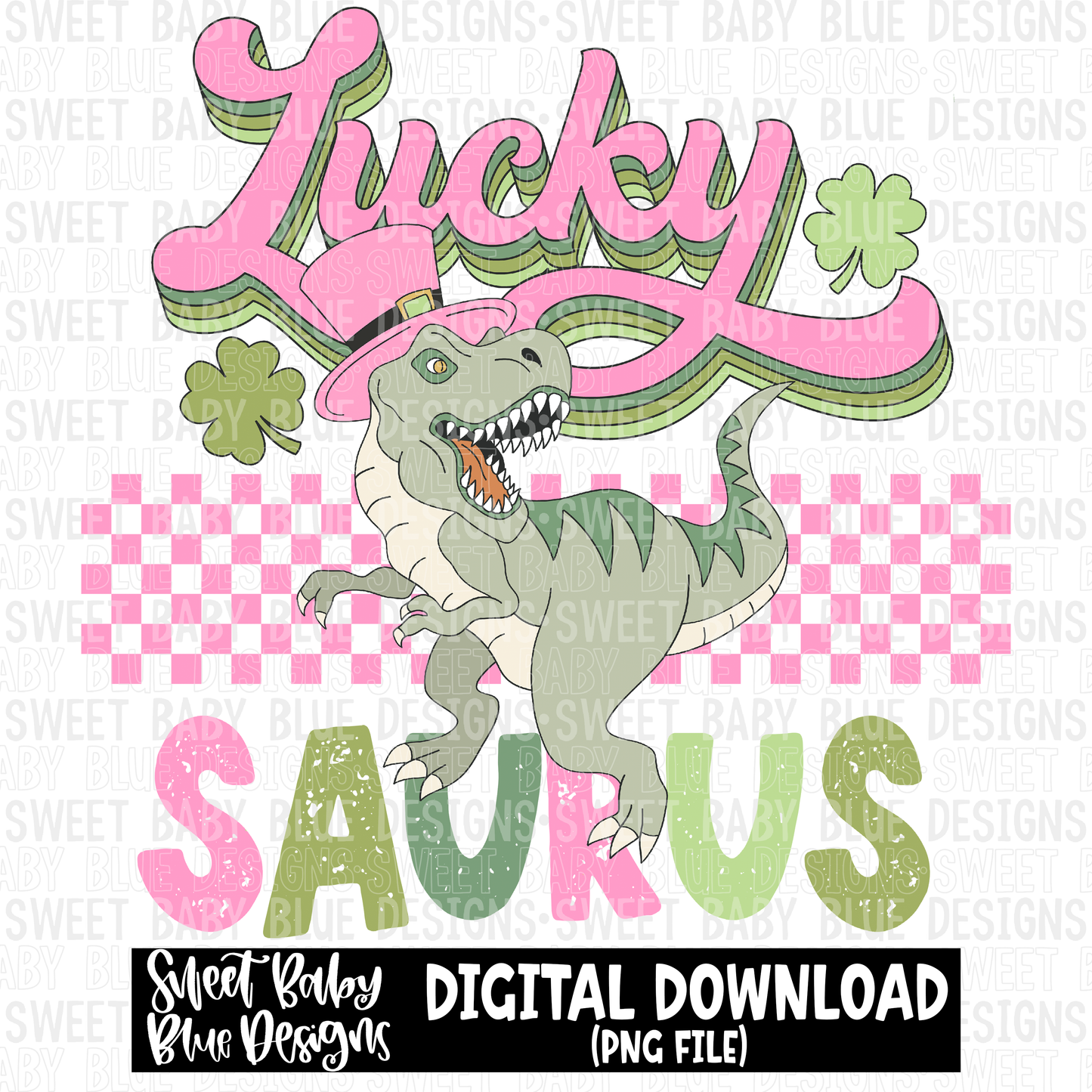 Lucky saurus- Pink dinosaur- St Patrick's Day- 2023 - PNG file- Digital Download